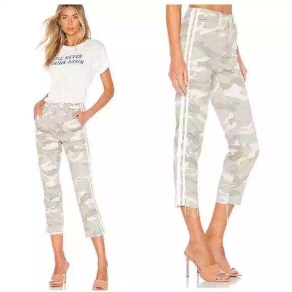 MOTHER The Shaker Chop Crop Fray Linen Tencel Blend Pants Sz 27 Desert Camo - Picture 14 of 16